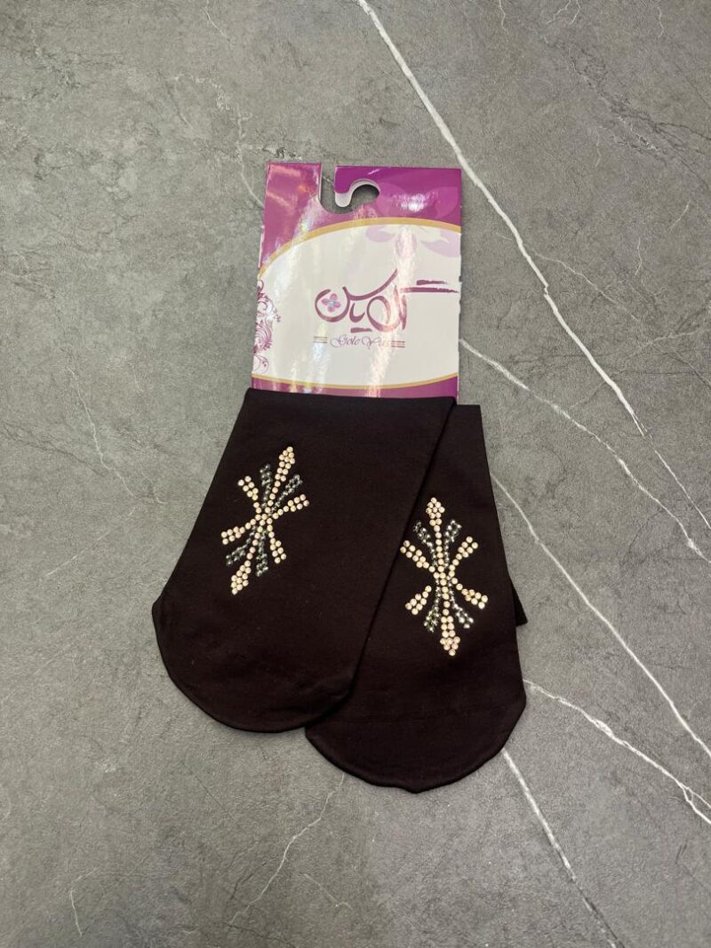 جوراب قهوه ای نگین دار کد 1255 - تصویر 1