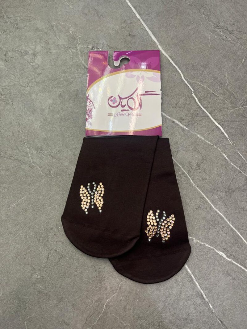 جوراب قهوه ای نگین دار کد 1256 - تصویر 1