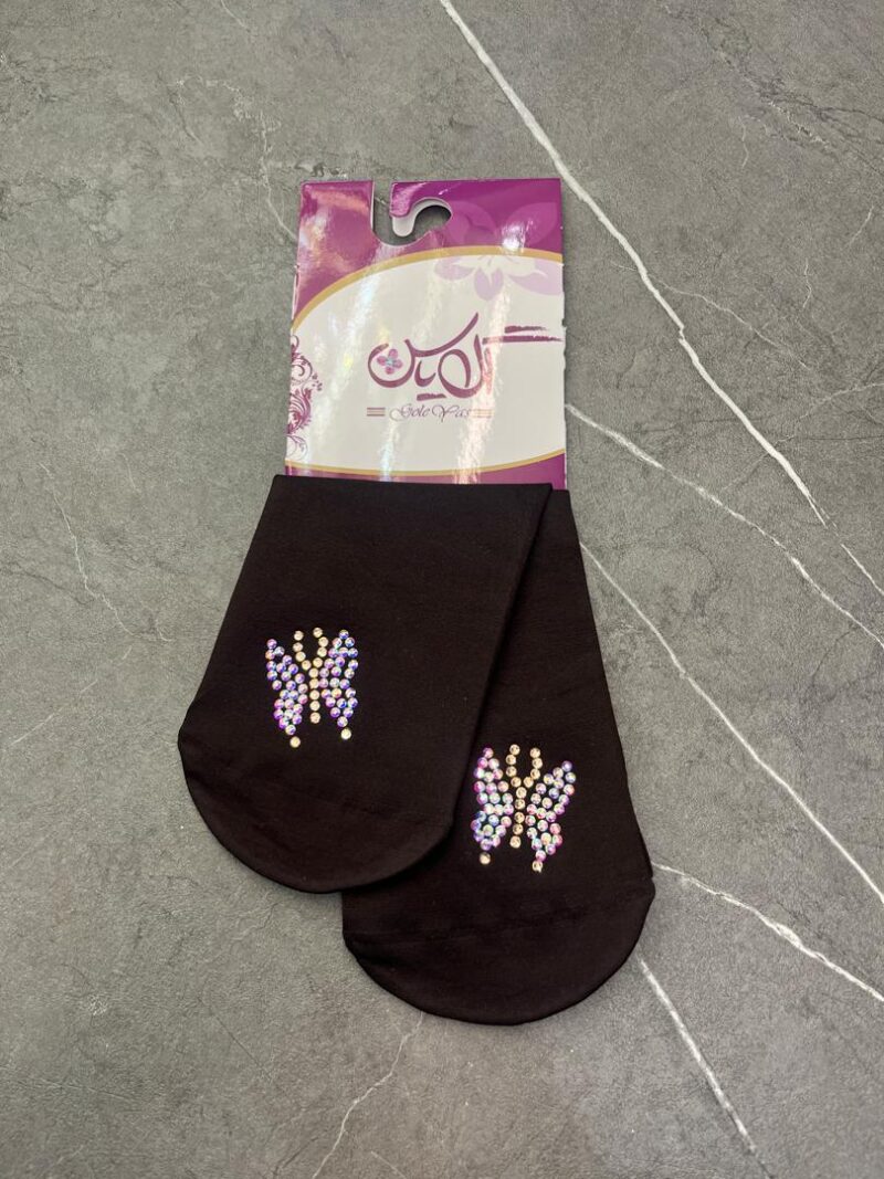 جوراب قهوه ای نگین دار کد 1257 - تصویر 1