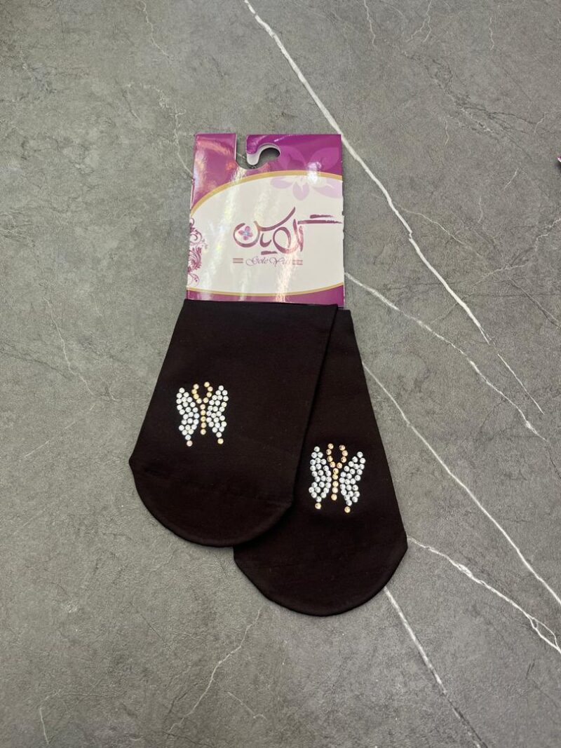 جوراب قهوه ای نگین دار کد 1258 - تصویر 1