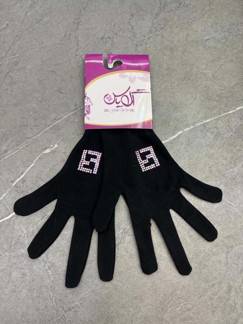 دستکش مشکی نگین دار کد 1266 - تصویر 1