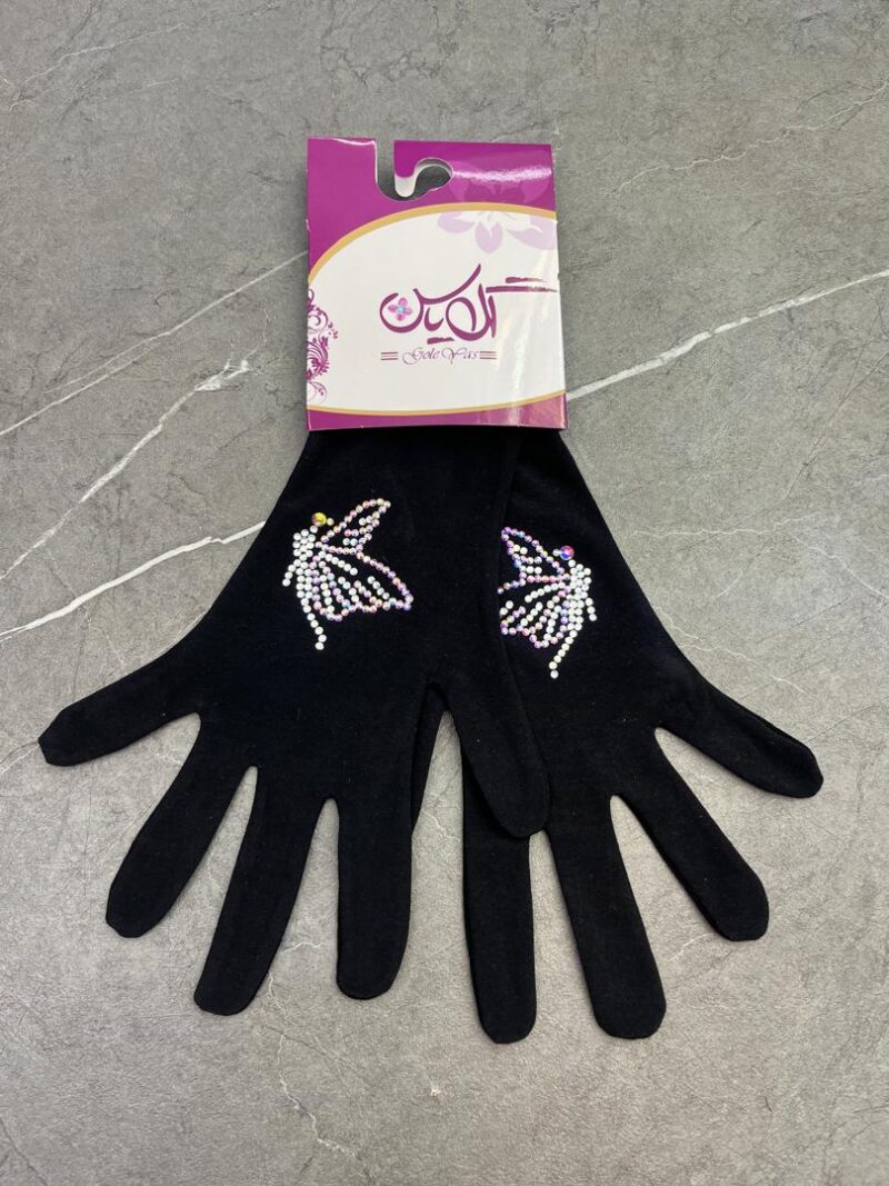 دستکش مشکی نگین دار کد 1267 - تصویر 1