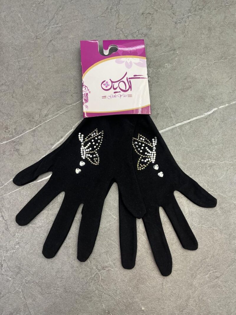 دستکش مشکی نگین دار کد 1268 - تصویر 1