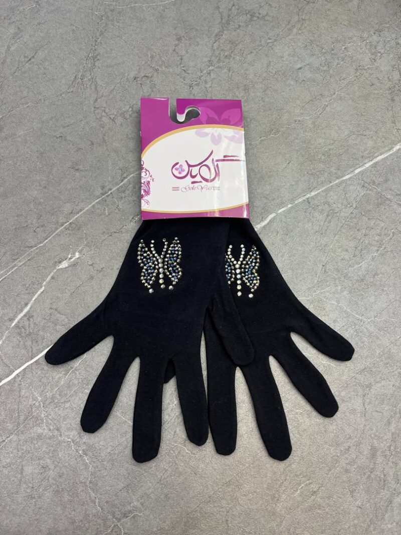 دستکش مشکی نگین دار کد 1270 - تصویر 1