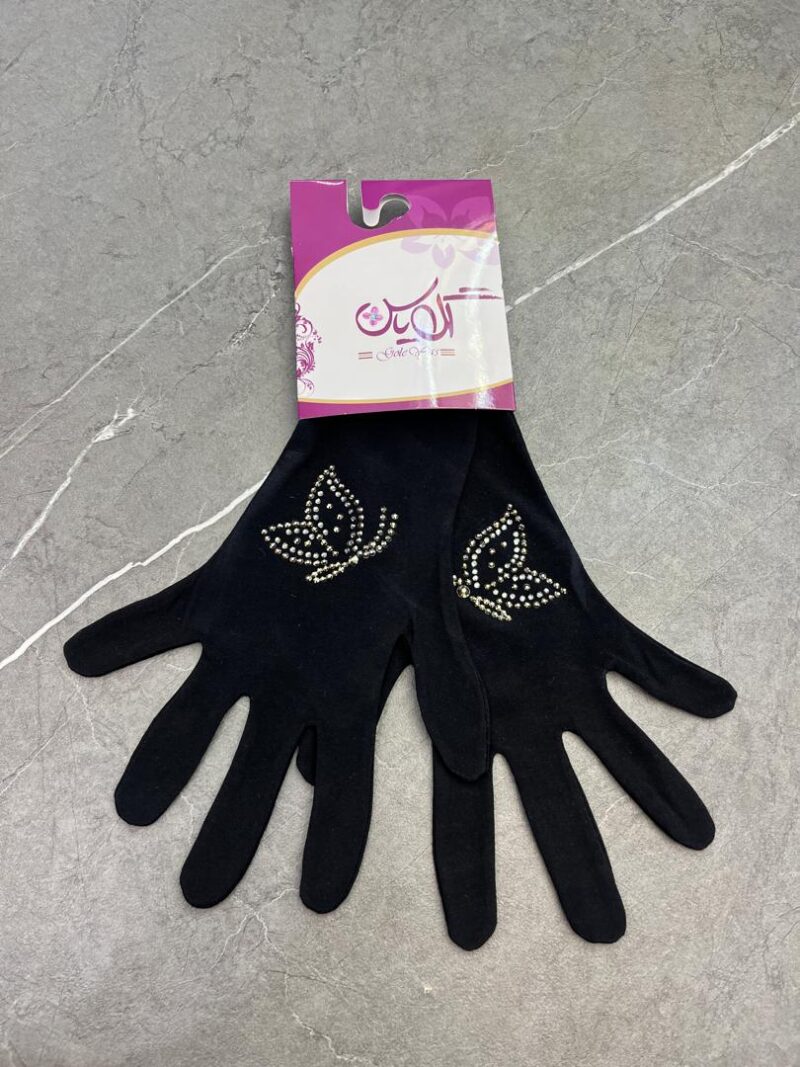 دستکش مشکی نگین دار کد 1271 - تصویر 1
