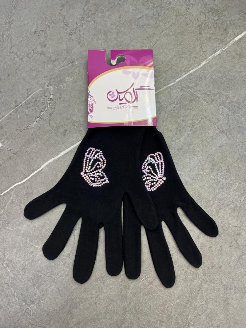 دستکش مشکی نگین دار کد 1274 - تصویر 1