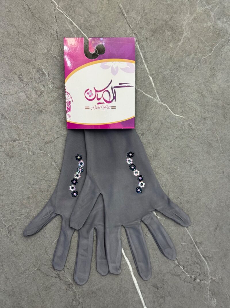 دستکش طوسی نگین دار کد 5394 - Image 1