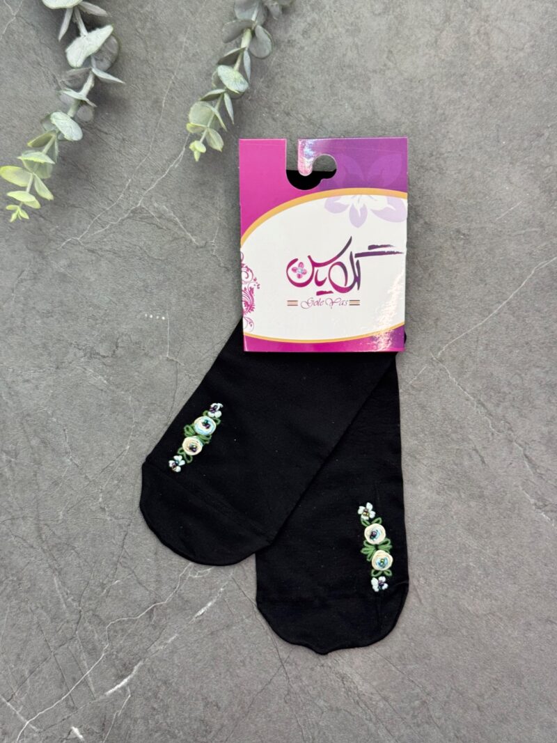 جوراب مشکی روبان دوزی کد 5463 - Image 1